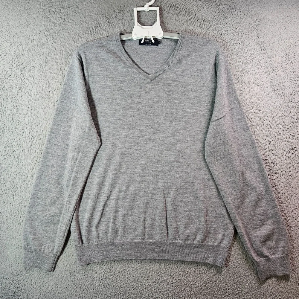 J Crew 100% Merino Wool Sweater Men XL V-Neck Gray Pullover‎